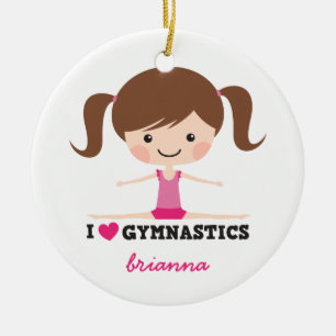 Ik hou van gymnastiek cartoon meisje gepersonalise keramisch ornament