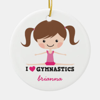 Ik hou van gymnastiek cartoon meisje gepersonalise keramisch ornament