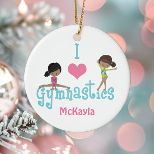 Ik hou van Gymnastiek Cute African American Girl Keramisch Ornament