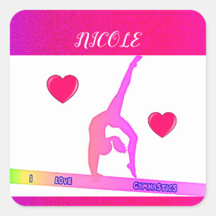 "Ik hou van gymnastiek" stickers met hart.