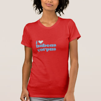 ik hou van habeas corpus blauw op rood t-shirt