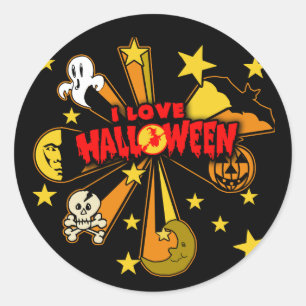Ik hou van Halloween met Schattigee kunst Ronde Sticker