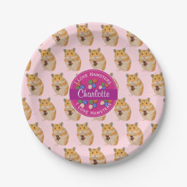 Ik hou van Hamsters Girls Pink Easter Pattern Papieren Bordje