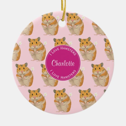 Ik hou van Hamsters Pink Hamster Pattern Keramisch Ornament (Voorkant)