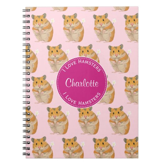 Ik hou van Hamsters Pink Hamster Pattern Notitieboek (Voorkant)
