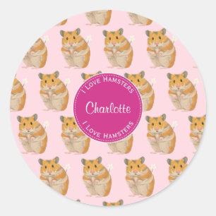 Ik hou van Hamsters Pink Hamster Pattern Ronde Sticker