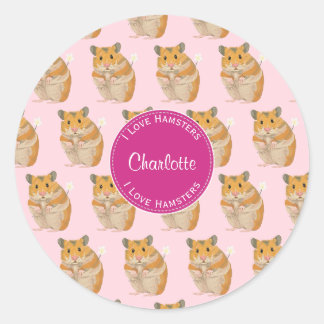 Ik hou van Hamsters Pink Hamster Pattern Ronde Sticker