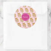 Ik hou van Hamsters Pink Hamster Pattern Ronde Sticker (Tas)