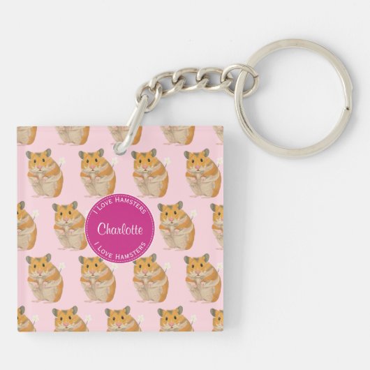 Ik hou van Hamsters Pink Hamster Pattern Sleutelhanger (Achterkant)
