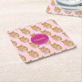 Ik hou van Hamsters Pink Hamster Pattern Vierkante Kartonnen Onderzetter (Schuin)