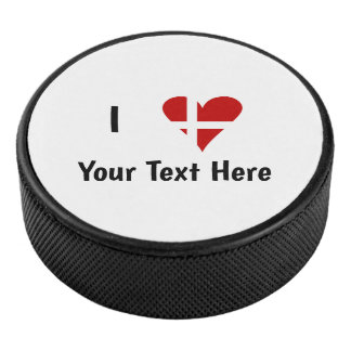 Ik hou van (Hart Deense Vlag) Persoonlijke Tekst Hockey Puck