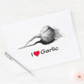 Ik hou van (hart) knoflook: potloodtekening, reali ovale sticker (Envelop)