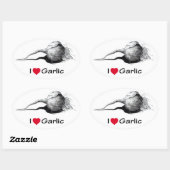 Ik hou van (hart) knoflook: potloodtekening, reali ovale sticker (Vel)