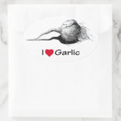 Ik hou van (hart) knoflook: potloodtekening, reali ovale sticker (Tas)