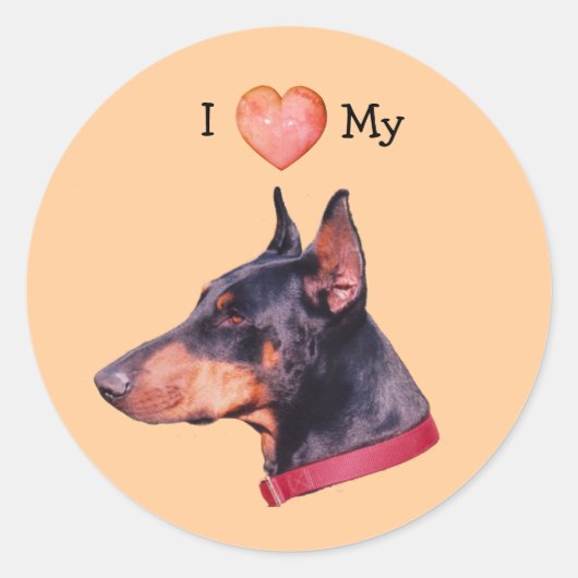 Ik hou van hart mijn doberman hond ronde sticker (Voorkant)