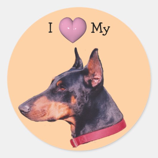 Ik hou van hart mijn doberman-hond-sticker ronde sticker (Voorkant)