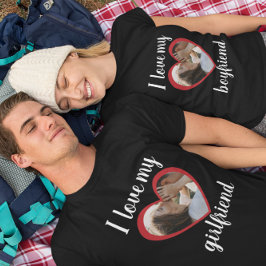 Ik hou van hart mijn vriendin aangepaste foto zwar t-shirt