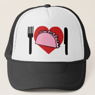 Ik hou van hart om roze tacos knife vork te eten trucker pet