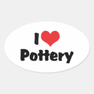 Ik hou van Heart Pottery - Klei liefhebber Ovale Sticker