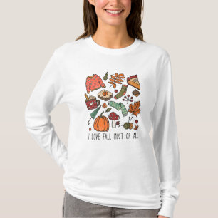 Ik hou van herfst herfstbladeren pompoenen t-shirt