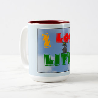 "Ik hou van het leven!" KoffieMok Tweekleurige Koffiemok