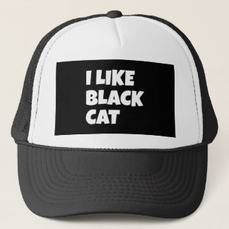 Ik hou van het ontwerp van een zwarte kat trucker pet