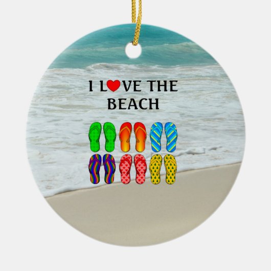 Ik hou van het strand, het ontwerp van teenslipper keramisch ornament (Voorkant)