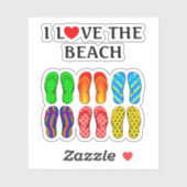 Ik hou van het strand, kleurrijke teenslippers sticker (Vel)