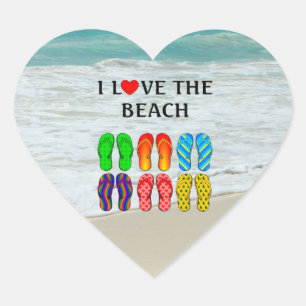 Ik hou van het strand, teenslippers. hart sticker