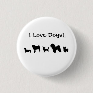 "Ik hou van honden!" Knoop Ronde Button 3,2 Cm