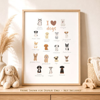 Ik hou van honden neutrale kinderkamer decor poste poster
