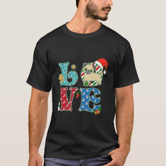 Ik hou van hondenpug Kerstmis T-shirt (Voorkant)