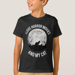 Ik hou van horrorfilms en mijn kat t-shirt