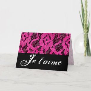 Ik hou van Hot Pink/Black Lace Feestdagen Kaart