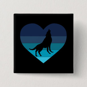 Ik hou van Howling Wolves Retro Heart Vierkante Button 5,1 Cm