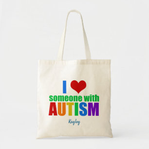 Ik hou van iemand met Autism Cute Custom Rainbow Tote Bag
