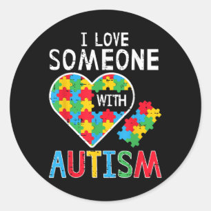 Ik hou van iemand met autisme bewustzijn hart Mann Ronde Sticker
