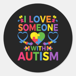 Ik hou van iemand met autisme bewustzijn puzzelstu ronde sticker