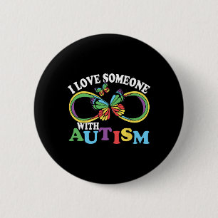 Ik hou van iemand met autisme bewustzijn vlinder r ronde button 5,7 cm