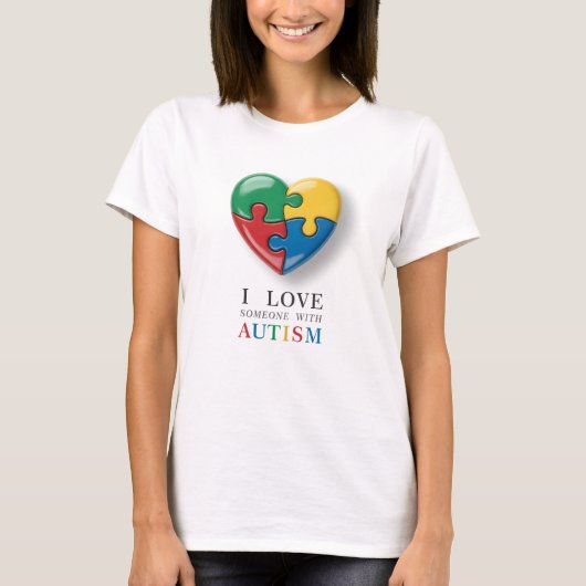 Ik hou van iemand met autisme - puzzel hart symboo t-shirt (Voorkant)