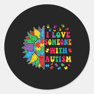 Ik hou van iemand met autisme Schattigee zonnebloe Ronde Sticker