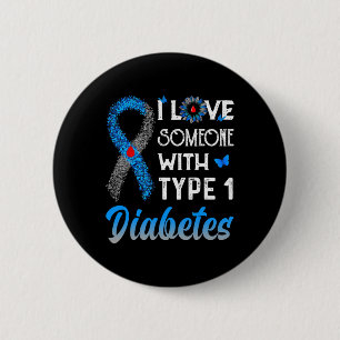 Ik hou van iemand met diabetes type 1 blauw en gri ronde button 5,7 cm