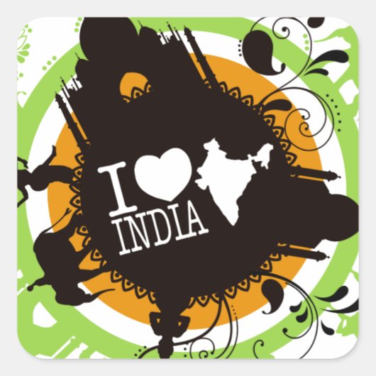 Ik hou van India Vierkante Sticker (Voorkant)