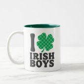 Ik hou van Irish Boys Funny Shamrock St Patrick's Tweekleurige Koffiemok (Links)