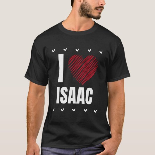 Ik hou van Isaac voornaam Cool Heart Grappig Perso T-shirt (Voorkant)