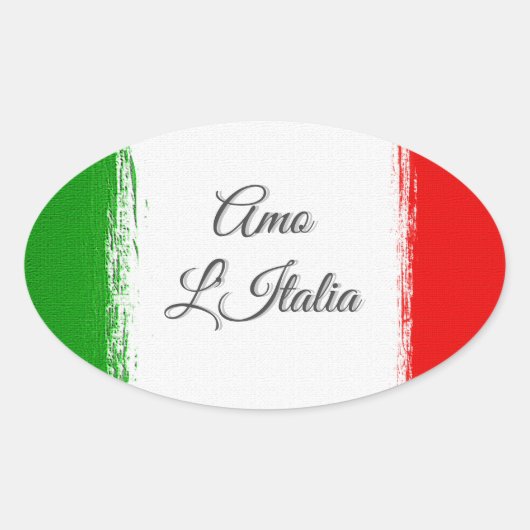 Ik hou van Italië. Vlag van Italië. Oval Sticker (Voorkant)