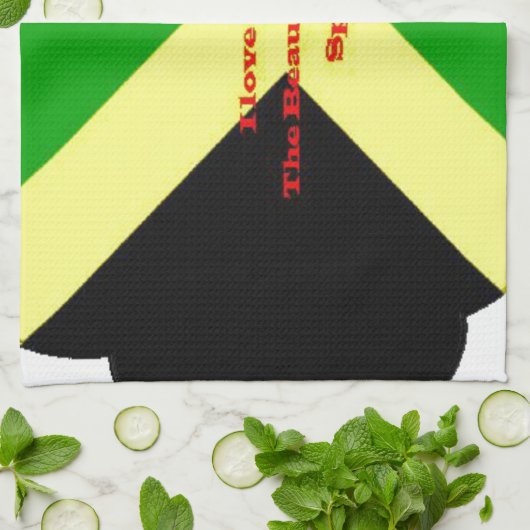 Ik hou van Jamaica Tekst op Flag Art Print Theedoek (Gevouwen)