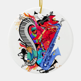 Ik hou van Jazz Music Colorful Musicians Art Print Keramisch Ornament