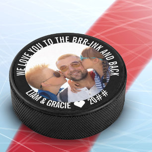 Ik hou van je aan de Brr-inkt & Back Persoonlijke Hockey Puck