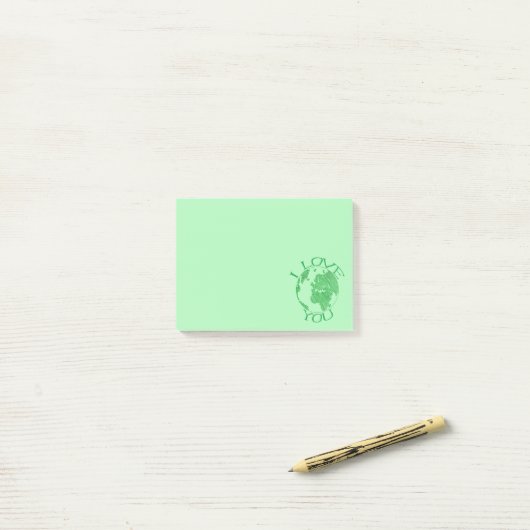 Ik hou van je Aarde, schetsen, groen Post-it® Notes (Op bureau)